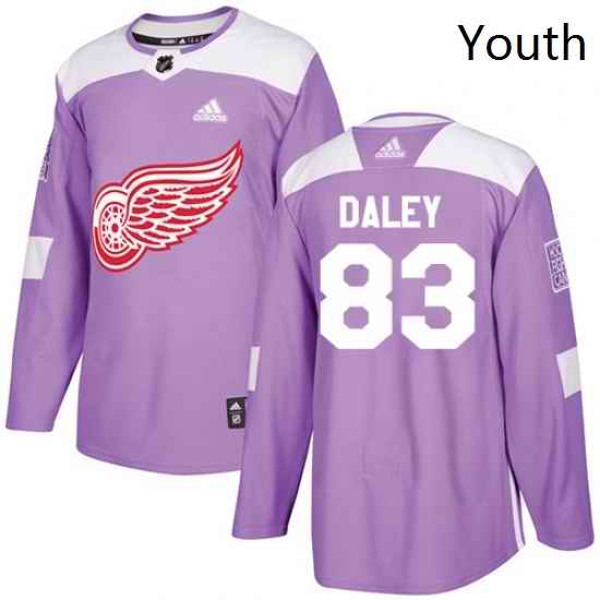 Youth Adidas Detroit Red Wings 83 Trevor Daley Authentic Purple Fights Cancer Practice NHL Jersey